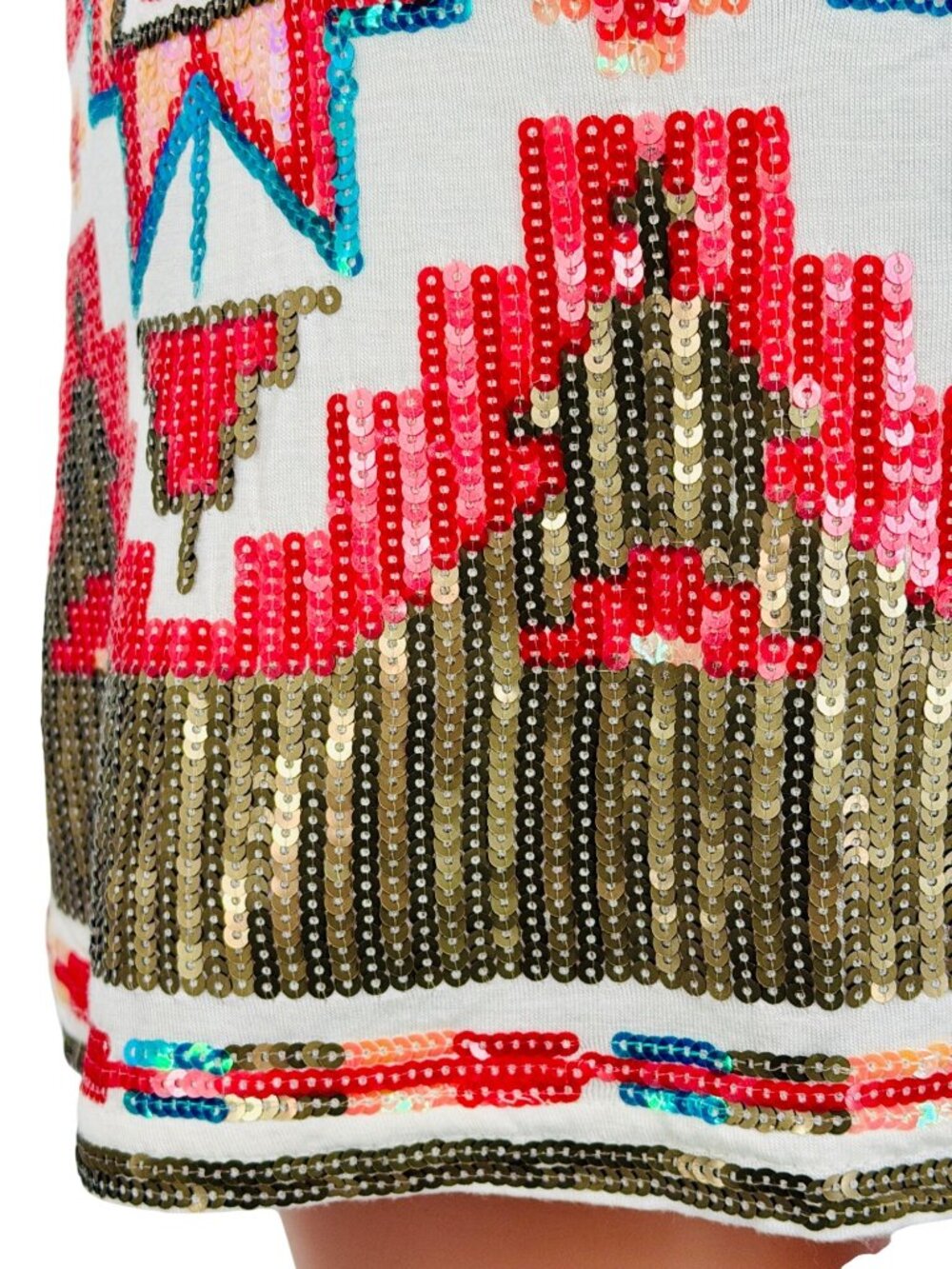 Miami Francescas Sequin Mini Skirt M| Indie Sleaze Bodycon Glam Boho Y2K10 Aztec - Picture 14 of 16